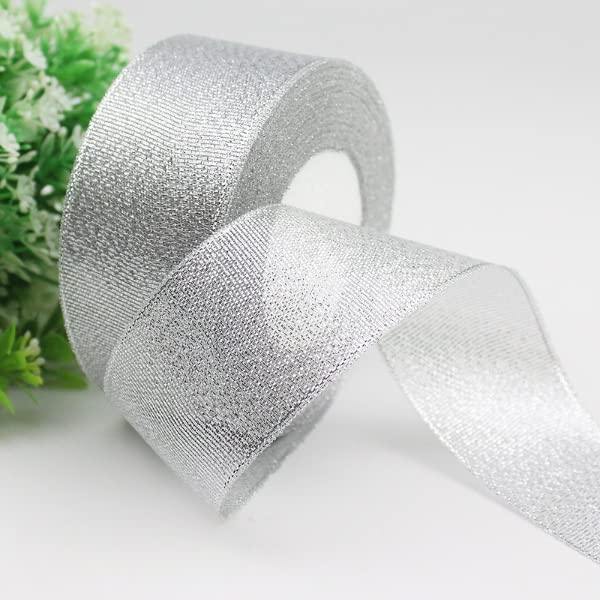 2 Rolls Organza Ribbon - Silver Bow, Wide Decoration for Gift Wrapping (25M)