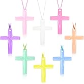 104 Pcs Crystal Cross Necklace, Plastic Cross Necklace Christian Gift Bulk Religious Party Favors Toy for Sunday School Church Easter Vacation Bible School Operation Christmas,8 Colors(Macaron color)