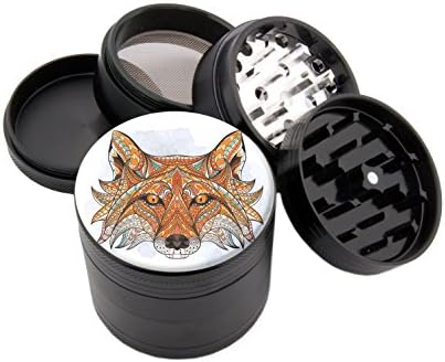 Native Fox - Custom Premium Herb Grinder - Four Piece with Pollen Catcher - (2.25", Black) - Zip Grinders