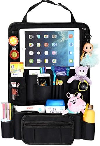 The Nui Life Car Back seat Organizer with HIDEAWAY Holder for Tablets up to 10.5" - Storage and Organization for Kids Toys and Accessories - Backseat Protector, Kick Mat