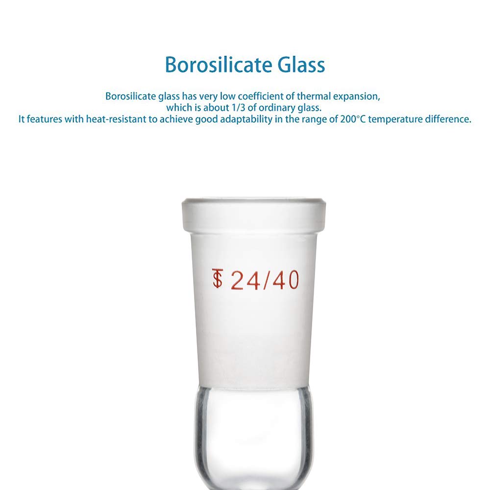 StonyLab Glass Straight Inlet Adapter with 24/40 Female Glass Joint Outer Joint and 8mm ID 12mm OD Hose Connection Lab Glassware - Image 5