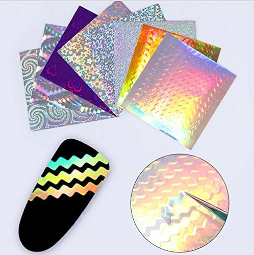 enForten 8 Sheets Colorful 3D Nail Art Holographic Foils Stickers Symphony Aurora Adhesive Stripe Candy Color Laser Decals
