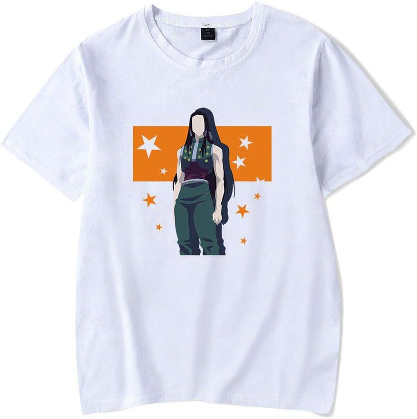 Hisoka Print Short-Sleeve T-Shirt Hip Hop O-Neck Tee Tops for Men and Women D White L