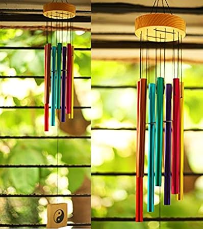 PARADIGM PICTURES Wood and Metal Colourful Wind Chimes for Positive Energy, Multi-coloured