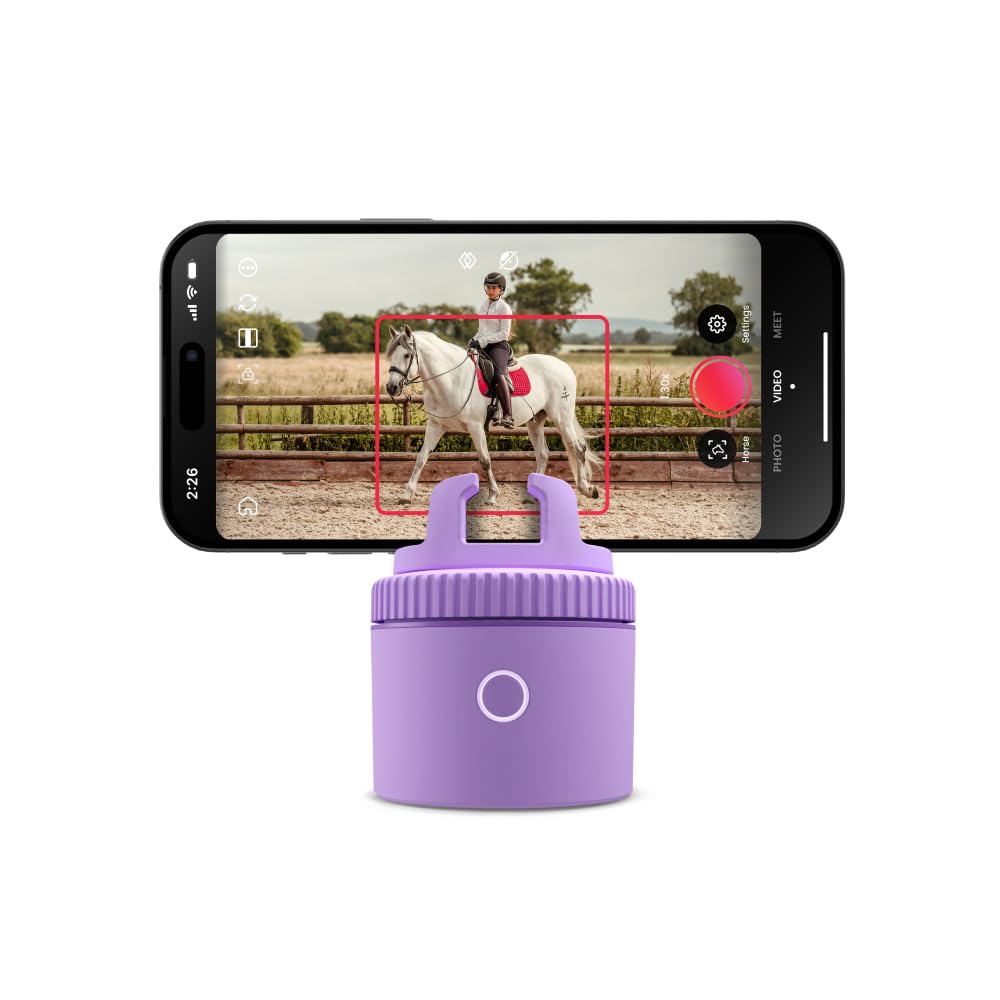 Pivo Equestrian Pod Standalone Auto Tracking Phone Holder, Face, Body & Horse Tracker, 360° Rotation, 6 Speed, Stand for Video Recording (Purple)
