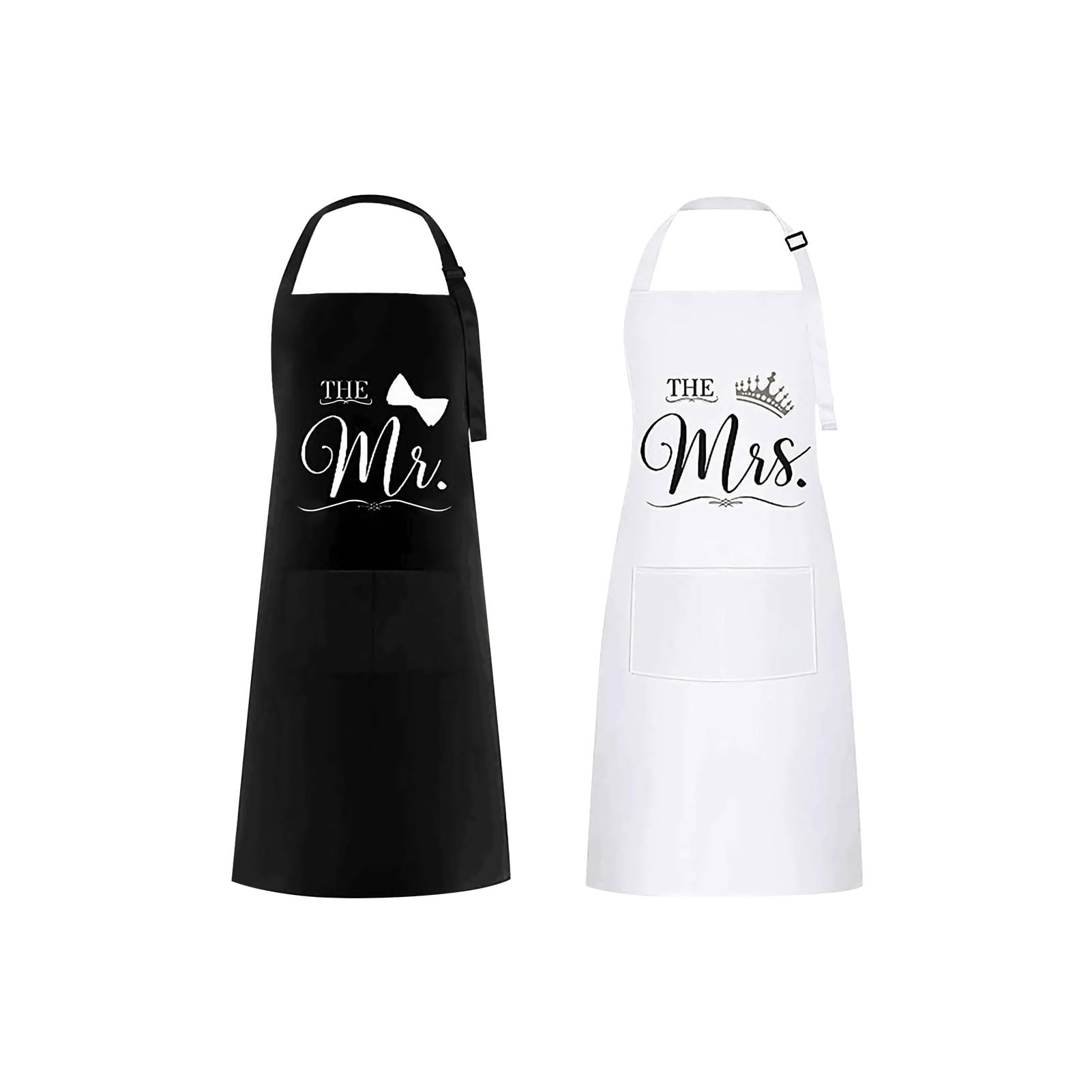 halit Couple Aprons, 2 Pcs Mr and Mrs Aprons, Black and White Personalised Apron with Pockets, Adjustable Kitchen Cooking Bib Apron for Women Men,Couple Gifts for Wedding Gifts,Christmas, New Year
