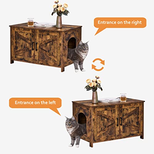 Homhedy Cat Litter Box Enclosure,Litter Box Furniture Hidden with Barn  Door,Wooden Cat Washroom Furniture,Cat