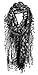 AN Fashion Leafy Lace Scarf Womens With Tassels Chic Retro Scarf Black