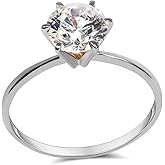 ORO LEONI 14K White Gold Cubic Zirconia Solitaire Ring, Size 7