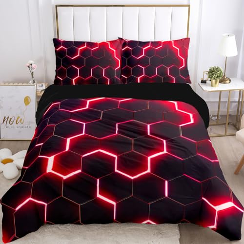 VTRXEG 3D Printed Duvet Cover Set, 3Pcs 3D Geometric Pattern Duvet Cover Double with Zipper + 2 Pillowcases (B, 135x200cm)