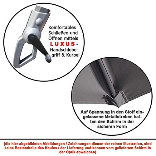 habeig WASSERDICHT Ampelschirm 3m Anthrazit durch PVC Schirm 300cm Sonnenschirm Marktschirm – Bild 5