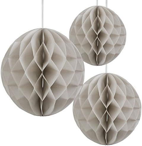 Floral Reef Set of 3 Assorted Sizes (8", 10", 12") - GRAY Tissue Paper Honeycomb Ball Pom Pom Flower Hanging Home Decoration Party Wedding