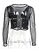 Simplee Apparel Women's Vintage Applique Embroidered Mesh Blouse Crop Top Black