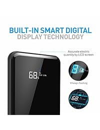 Todamay Power Bank 15000mAh Cargador Portátil Superficie Espejo LCD Pantalla Digital Batería Externa con 2.1A Tipo C y Micro Dual Entrada, 2.4A Salida para Smartphone y otros Dispositivos, Negro