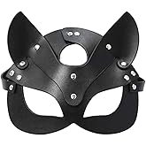 Dzrige Women's Cat Mask Leather Half Face Cat Mask Cosplay Costume Accessory for Halloween Masquerade Birthday Party Cosplay