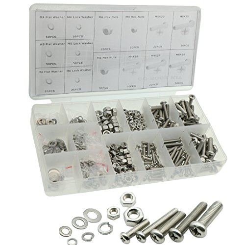 475pcs Metric Pan Head Philips Machine Bolts Nuts with Lock and Flat Washers Kit