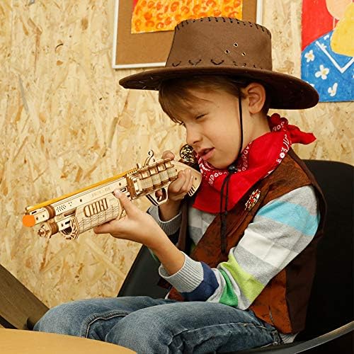 ROKR 3D Wooden Puzzles Model Kit Toy Gift Mechanical Model Brain Teaser for Adults to Build Gift for Friends and Family (Shotgun Toy)