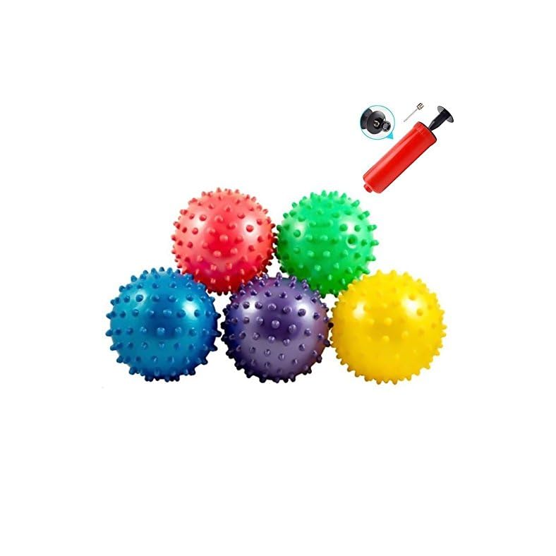 LOVEINUSA Knobby Balls, 12 PCS Bounce Ball Sensory Balls Massage Stress Balls with Air Pump Set, Fidget Toys, and Party…