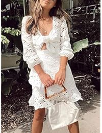 Conmoto vestido de verano con volantes de encaje y manga larga para mujer