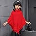 Luodemiss Girls Fall High Neck Knitted Poncho Tassel Draped Cloak Cape Sweater Soft Irregular Hem Top