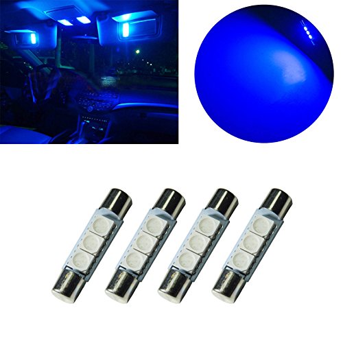 PA 4x LED 5050 3SMD Fuse Festoon Bulb Dome Interior Light & Car Auto Interior Sun Visor Vanity Mirror Light 31mm (Blue)