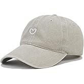 Agturber Cute Heart Hats for Women Vintage Washed Cotton Embroidered Baseball Cap Adjustable Low Profile Dad Hat