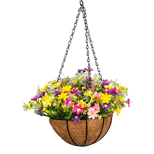 Mixiflor Artificial Hanging Flowers in Basket, Silk Flower with 8 inch