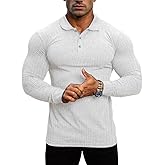 Lehmanlin Men's Stretch Muscle Shirts Long/Short Sleeve Cotton T Shirts Slim Fit Polo Shirt
