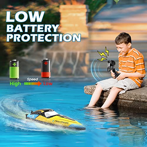 DEERC Fast Brushless RC Boat for Adults, 30+MPH 3S High Speed Remote Control Boat, Self-righting 2.4Ghz Speed Shark with LED Lights, Summer Toy Gift for Kids