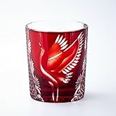 LOUISEYUN Japanese Whiskey Glasses Handmade Blue Crystal Glass Tumbler 9 oz with Crane Motif – Japanese Cut Glass for Bourbon Scotch Cocktail – Gift Set for Men and Women in Elegant Box