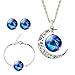 JIAYIQI Men Fancy Galaxy Outer Space Jewelry Hollow New Moon Crystal Cabochon Necklace Earrings Bracelet Set