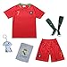 KID BOX 2018 Portugal Cristiano Ronaldo #7 Home Red Kids Soccer Football Jersey Gift Set Youth Sizes (Red (2018), 5-6 Years)