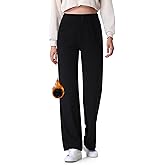 BELEROY Women Straight Leg Pants Fleece Lined Ribbed Pants Work Casual Trousers with Pockets