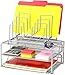 DecoBrothers Desktop File Organizer with Double Tray and 5 Folder Stand, Silver
