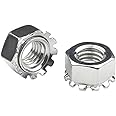 #10-32 Keps Nuts with External Tooth Washer, K-Lock Keps Nuts 304 Stainless Steel Kep Lock Nut, 50Pcs-Pack