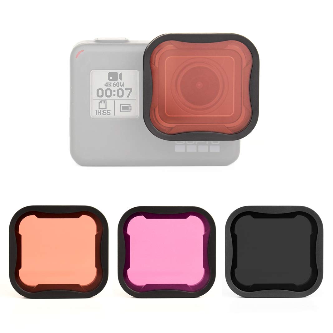 SOONSUN 3-Pack Lens Filter Red/Magenta / ND8 Filter for GoPro Hero 5 6 7 Black, Snorkel Diving Filter and Neutral Density Lens Filter Kit Lens Protector for GoPro Hero 5 6 7 Black Camera