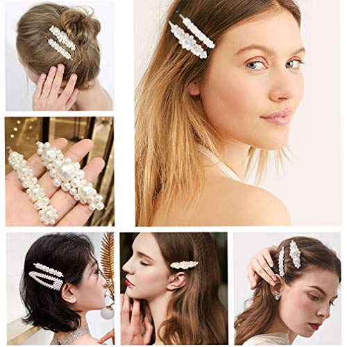 Cubaco Pearls Hair Clips for Girls Women Wedding Bridal,Hair Barrettes Hair Pins 5 Pack Silver Different Shapes Clip Hair Styling Tools Accessories for Women Gifts - Thumbnail 2