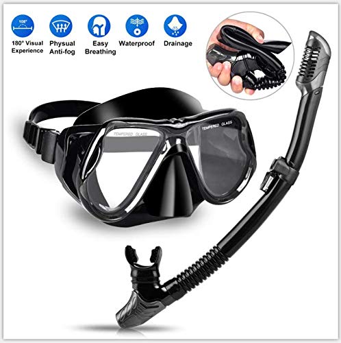Charlemain Dry Snorkel Set, HD Panoramic View, Anti-Fog and Anti-Leakage, Adjustable, Safe material, Scuba Diving Mask for Professional Snorkeling Adults