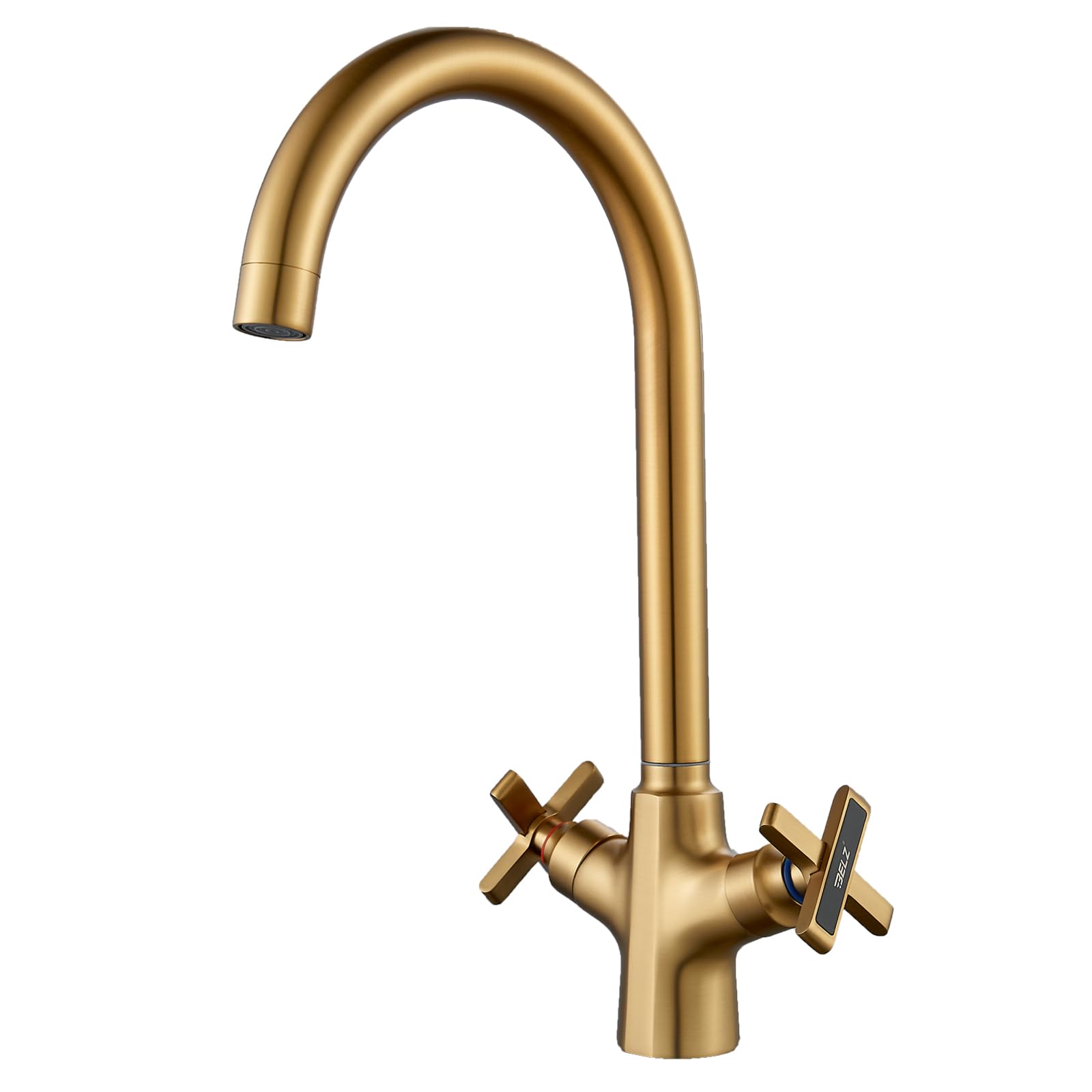 BELZ Kitchen Sink Mixer Taps Monobloc Swivel Spout Chrome Brass Dual Lever with Hoses for Kitchen Sink&Bar,Gold