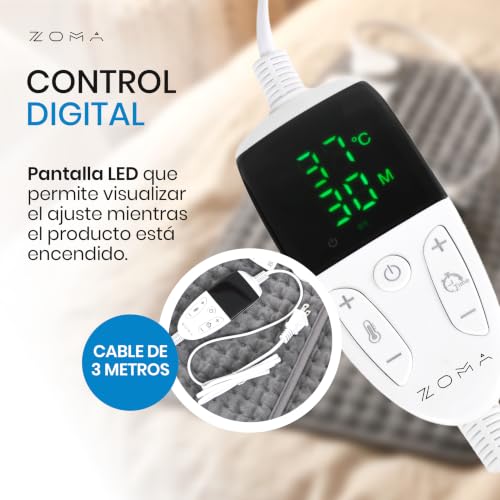 Compresa Caliente Electrica XL | Calentador Cobija Electrica Termica | Manta Termica con Control Digital y Apagado Automático | Compresas Calientes Terapeuticas | Gris 60x30