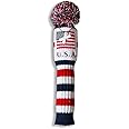 Craftsman Golf US Flag Knit Pom Pom White Blue Red Driver,Fairway Wood, Hybrid Head Cover Headcover for Callaway Mizuno Cobra Taylormade