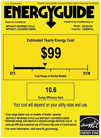 Friedrich Uni-Fit Series US12D10C In Wall Air Conditioner, 11,500 BTU, 115v, ENERGY STAR