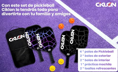 Ciklon | Palas de Pickleball | Juego de Paletas de Pickleball | Set de Raquetas Pickleball | Fibra de Vidrio y Núcleo de Nido de Abeja Polipropileno (PPL) | USAPA | Pack Esenciales