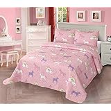2pc Twin Quilt Bedspread Set Kids/Teens Girls Unicorn Rainbow Pink Purple White New