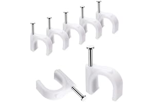 Abnii Cable Clips, 100 Pcs, 10mm, Wire Wall Clips with Steel Nails, Cable Management Organizer Clips, Cable Tacks Coax Holder Clips, RG6 RG59 CAT6 RJ45 Cable Cord Clips, White