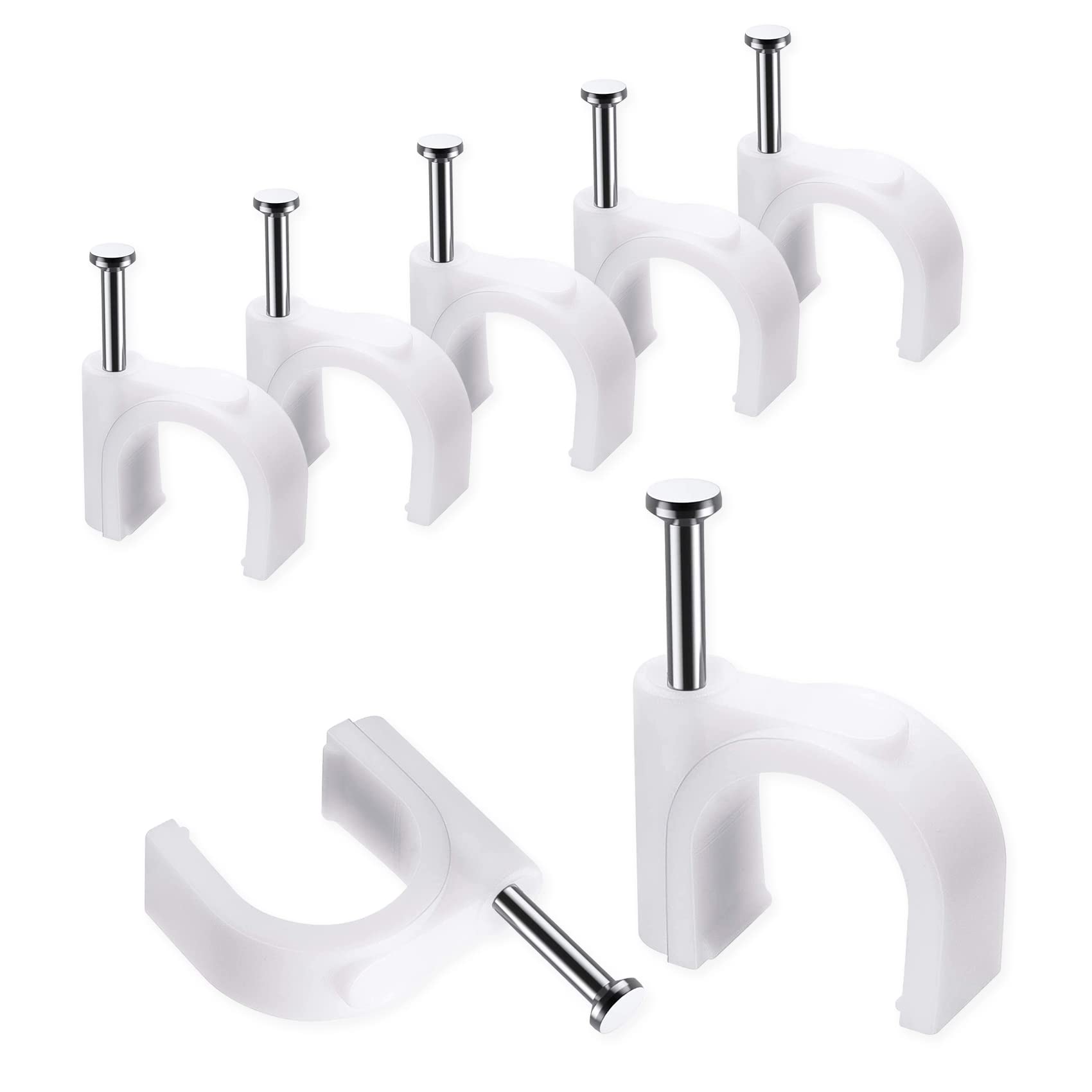 Photo 1 of Abnii Cable Clips, 100 Pcs, 10mm, Wire Wall Clips with Steel Nails, Cable Management Organizer Clips, Cable Tacks Coax Holder Clips, RG6 RG59 CAT6 RJ45 Cable Cord Clips, White