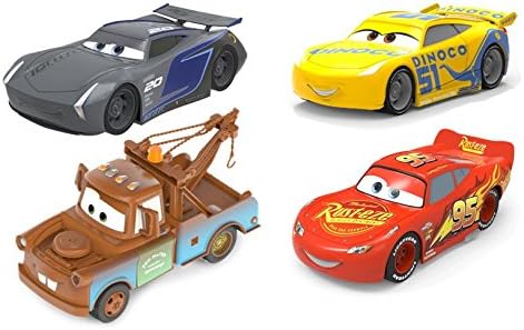 Disney Pixar Cars Lot of 4 Pull Back Car Toy Tow Mater Jackson Storm Dinoco Lightening Mcqueen