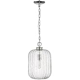 Cabot 10.25" Polished Nickel 1-Light Pendant with Clear Reeded Glass.
