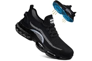 BAIYIJIA Steel Toe Shoes for Men No Slip Work Shoes Air Cushion Construction Industrial Shoes Safety Shoes Lightweight Steel Toe Sneakers for Men