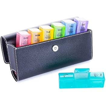 BUG HULL Pill Organizer 3 Times a Day with PU Leather Case, Large Weekly Pill Box, 7 Day Pill Case for Vitamins, Daily Pill Holder for Supplements